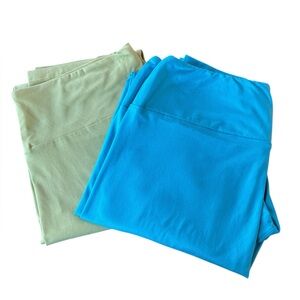 TWO! LuLaRoe TC Tall & Curvy Leggings Solid Teal & Sage Green 2 Pair Bundle